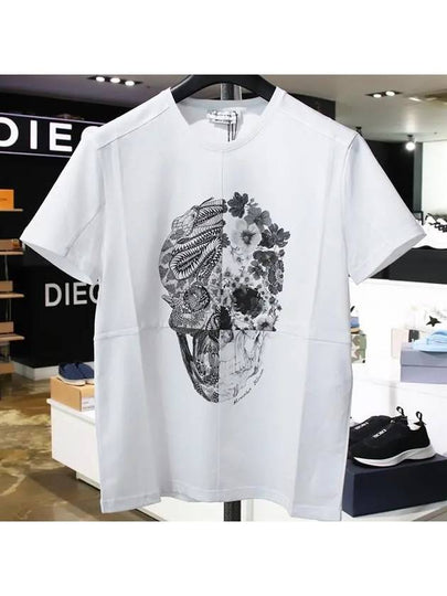 Men's Patchwork Skull Print Short Sleeve T-Shirt White - ALEXANDER MCQUEEN - BALAAN 2