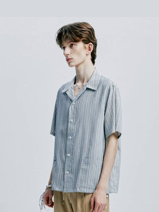 2way yukata striped open collar half shirt gray - S SY - BALAAN 2