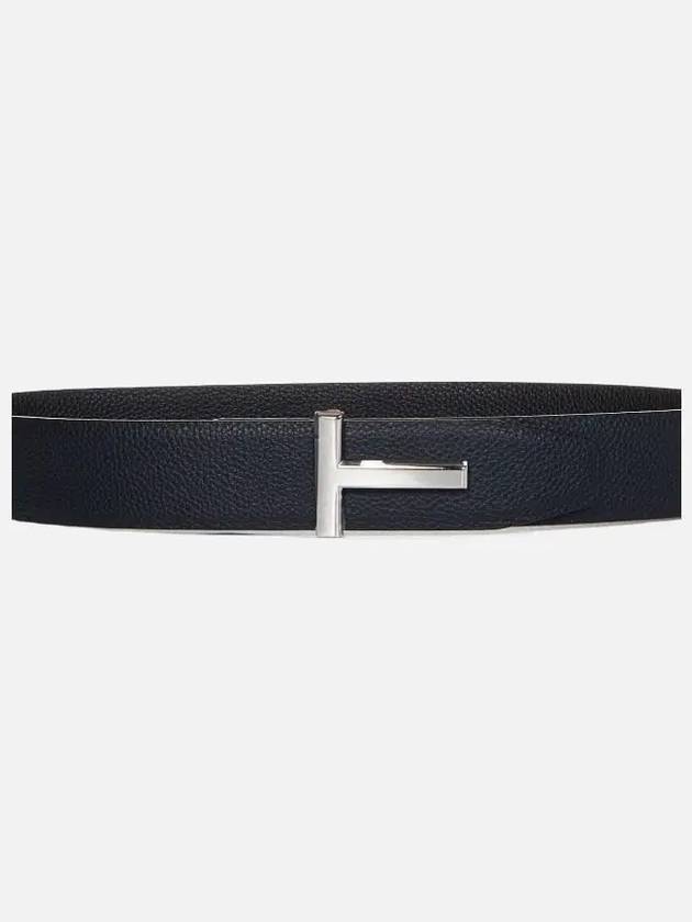 Sliver Soft Grain Leather T Icon Belt Dark Navy Black - TOM FORD - BALAAN 4