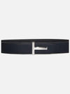 Sliver Soft Grain Leather T Icon Belt Dark Navy Black - TOM FORD - BALAAN 2