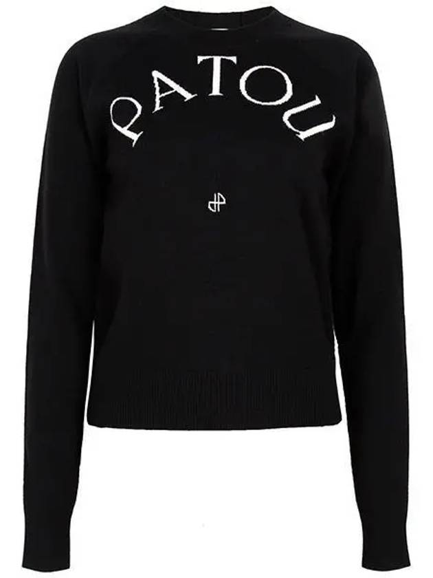 Embroidered Logo Wool Knit Top Black - PATOU - BALAAN 2