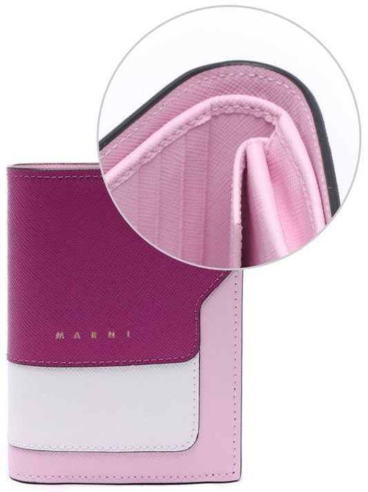 Logo Saffiano Leather Two-fold Bifold Wallet White Pink - MARNI - BALAAN.