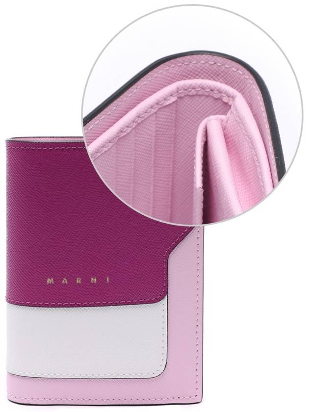 Saffiano Leather Color Block Half Wallet Purple - MARNI - BALAAN 3