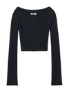 Women's Off Shoulder Crop Long Sleeve Knit Top Black - CHLOE - BALAAN 2