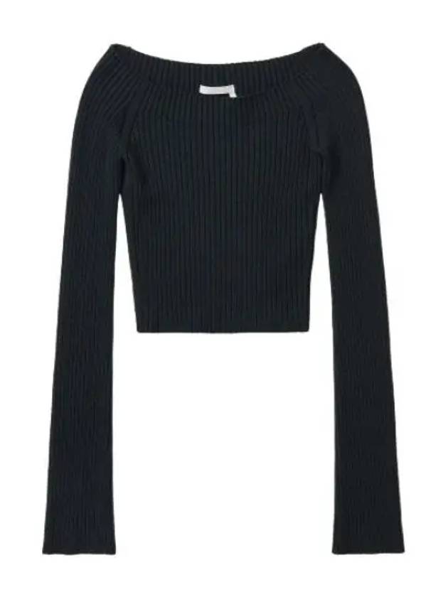 Women's Off Shoulder Crop Long Sleeve Knit Top Black - CHLOE - BALAAN 2