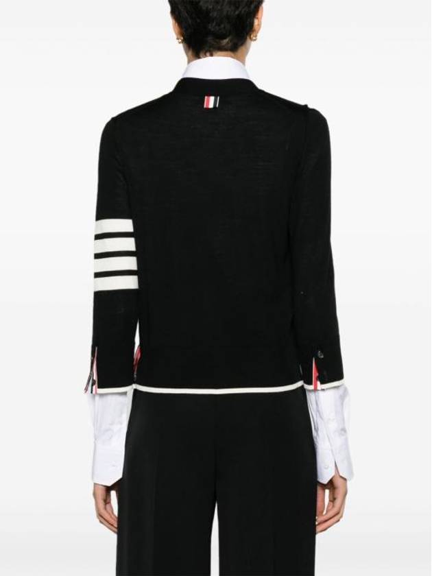 4 Bar Relaxed Fit Fine Merino Wool Cardigan Black - THOM BROWNE - BALAAN 5