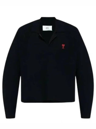 Small Heart Long Sleeve Polo Shirt Black - AMI - BALAAN 2