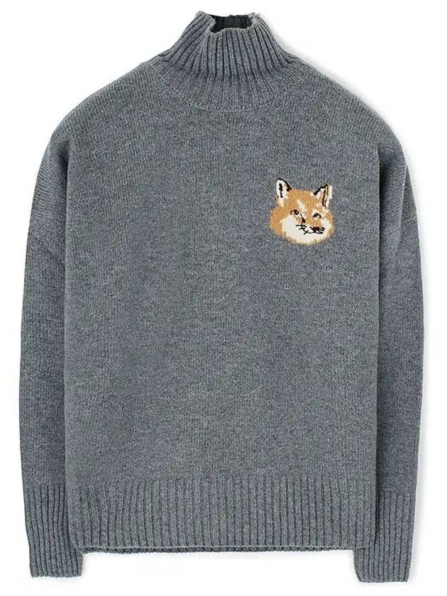 Men's Fox Head Patch Oversized Wool Turtleneck Grey - MAISON KITSUNE - BALAAN 2