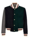 Funmix Melton Wool Bomber Jacket Green Blue - THOM BROWNE - BALAAN 2