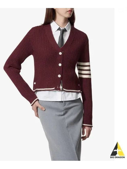 4 Bar Cable Wool Crop Cardigan Red - THOM BROWNE - BALAAN 2