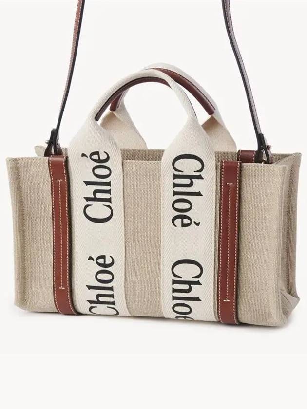 Woody Small Canvas Tote Bag White Brown Beige - CHLOE - BALAAN 3