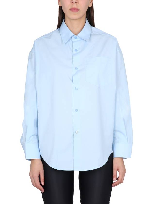 Chest Pocket Boxy Fit Poplin Long Sleeve Shirt Sky Blue - AMI - BALAAN 2