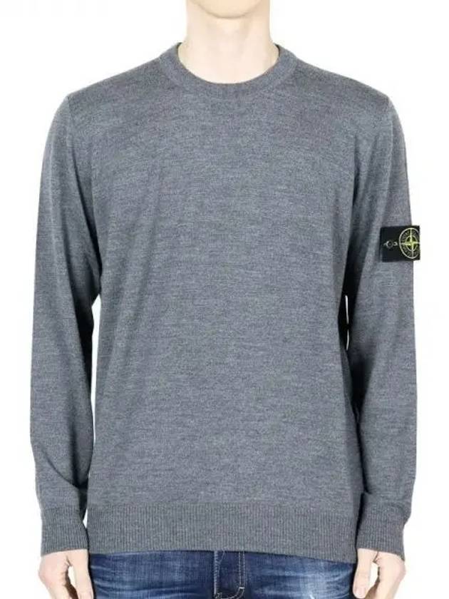 Logo Patch Crewneck Virgin Wool Knit Top Grey - STONE ISLAND - BALAAN 2