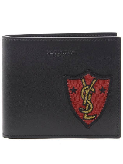 Embroidery Shield Logo Half Wallet Black - SAINT LAURENT - BALAAN 2