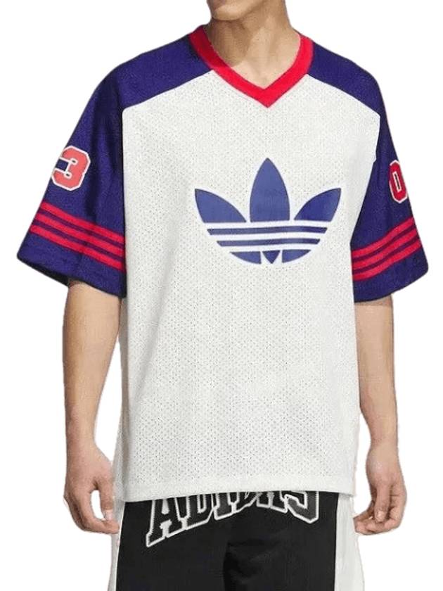 Retro Basketball Rugby Loose Fit Mesh Short-Sleeved T-Shirt White Blue - ADIDAS - BALAAN 1