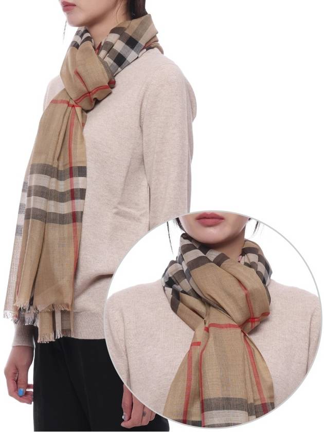 Check Wool Silk Scarf Beige - BURBERRY - BALAAN 3