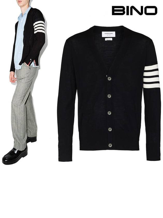 Men's Sustainable Classic Diagonal Wool Cardigan Navy - THOM BROWNE - BALAAN 2