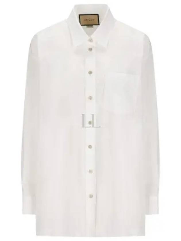 Women's Logo Embroidery Cotton Shirt White - GUCCI - BALAAN 2