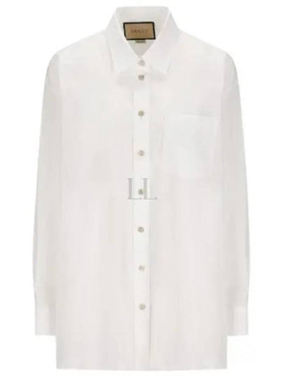 Women's Logo Embroidery Cotton Shirt White - GUCCI - BALAAN 2