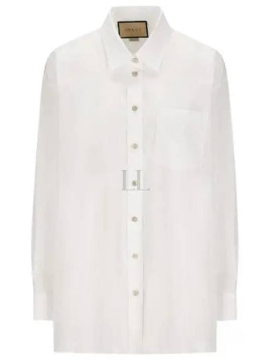 Women's Logo Embroidery Cotton Shirt White - GUCCI - BALAAN 2