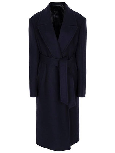 Belted Wool Cashmere Single Coat Navy - CELINE - BALAAN 2