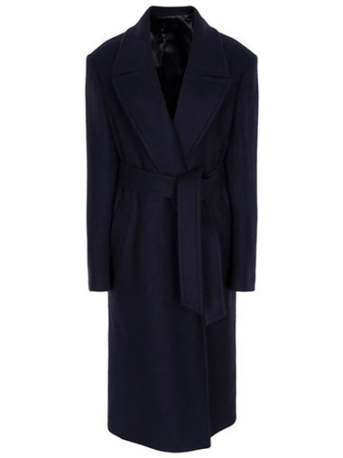 Belted Wool Cashmere Single Coat Navy - CELINE - BALAAN 1