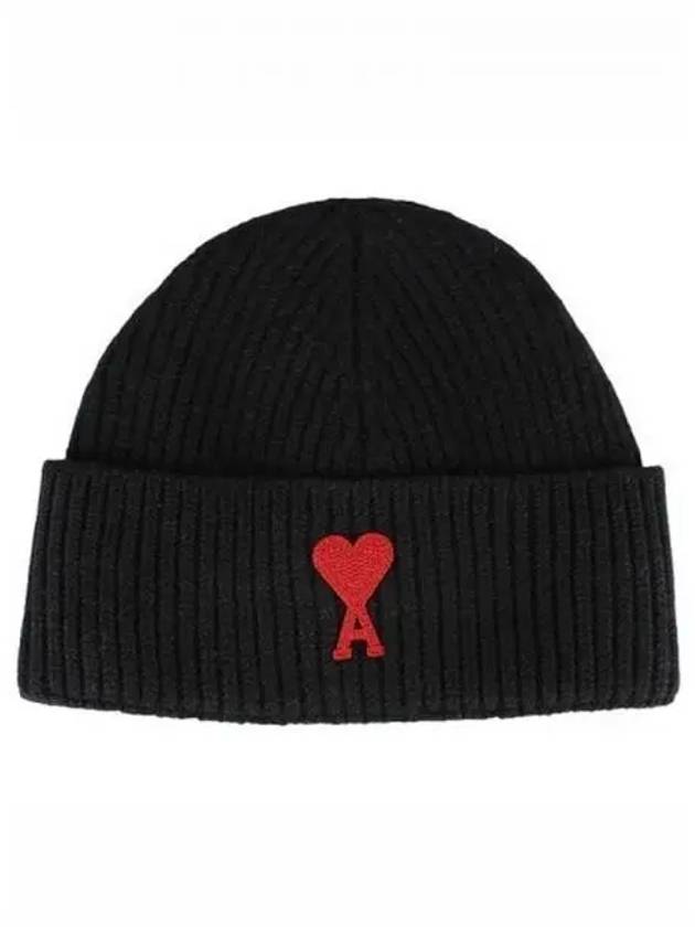 Logo embroidery beanie black red hat 270963 - AMI - BALAAN 1