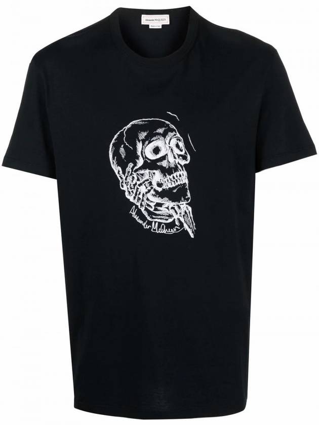 Skull Print Short Sleeve T-Shirt Black - ALEXANDER MCQUEEN - BALAAN 1