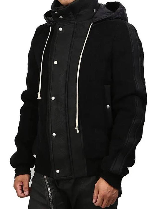 Men's Zipper Button Wool Hooded Jacket Black - RICK OWENS - BALAAN 2