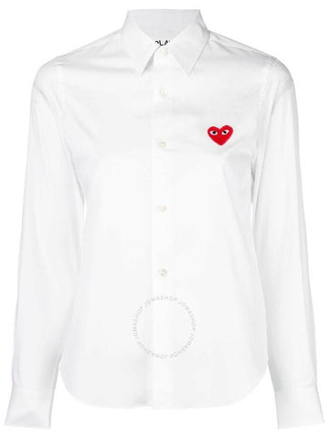 Cgd Play Long Sleeve Embroidered Heart Emblem Shirt, Size Small - COMME DES GARCONS PLAY - BALAAN 1