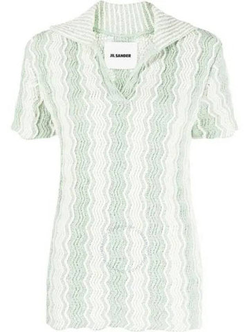 Jil Sander Ladies Acid Green Cotton-Blend Knit Polo Top, Brand Size 34 (US Size 4) - JIL SANDER - BALAAN 1