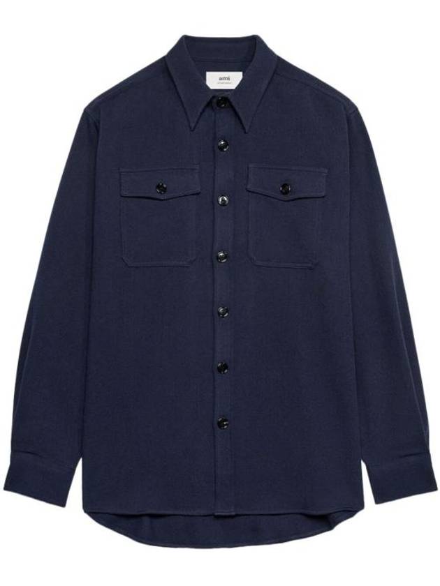 Chest Pocket Long Sleeve Shirt Navy - AMI - BALAAN 2