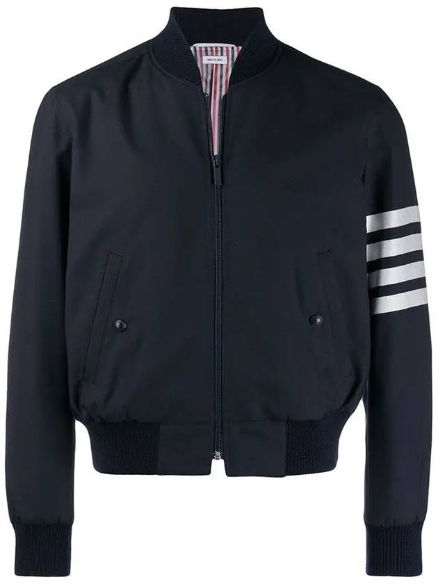 Diagonal Striped Knit Rib Blouson Bomber Jacket Navy - THOM BROWNE - BALAAN 3