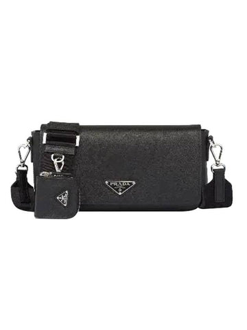 Saffiano Leather Shoulder Bag Black - PRADA - BALAAN 1