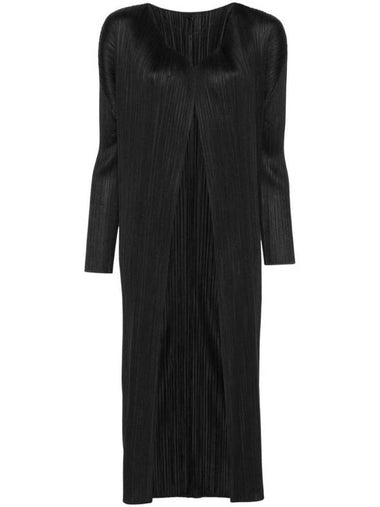 Pleats Basic Long Cardigan Black - ISSEY MIYAKE - BALAAN 1