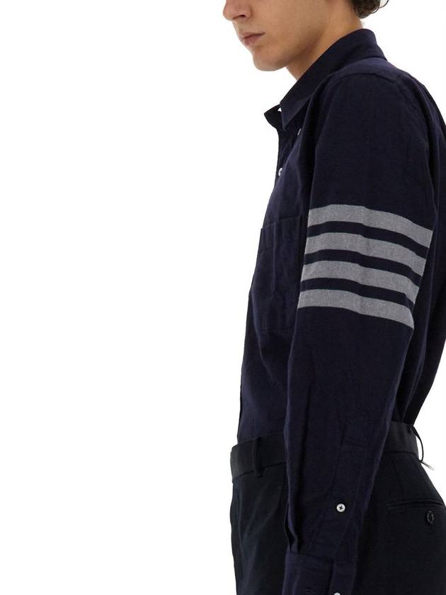 Men's Diagonal Solid Flannel Long Sleeve Shirt Navy - THOM BROWNE - BALAAN 4