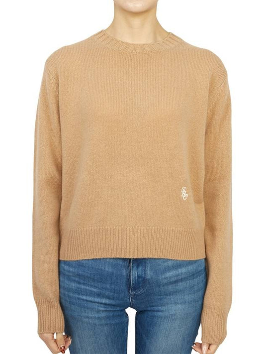 Embroidered Logo Crew Neck Cashmere Knit Top Brown - SPORTY & RICH - BALAAN 2