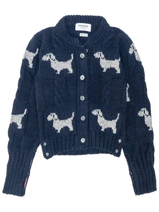 Check Donegal Hector Crew Neck Cardigan Navy - THOM BROWNE - BALAAN 2