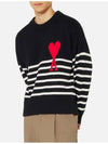 Big Heart Logo Striped Knit Top Black - AMI - BALAAN 3