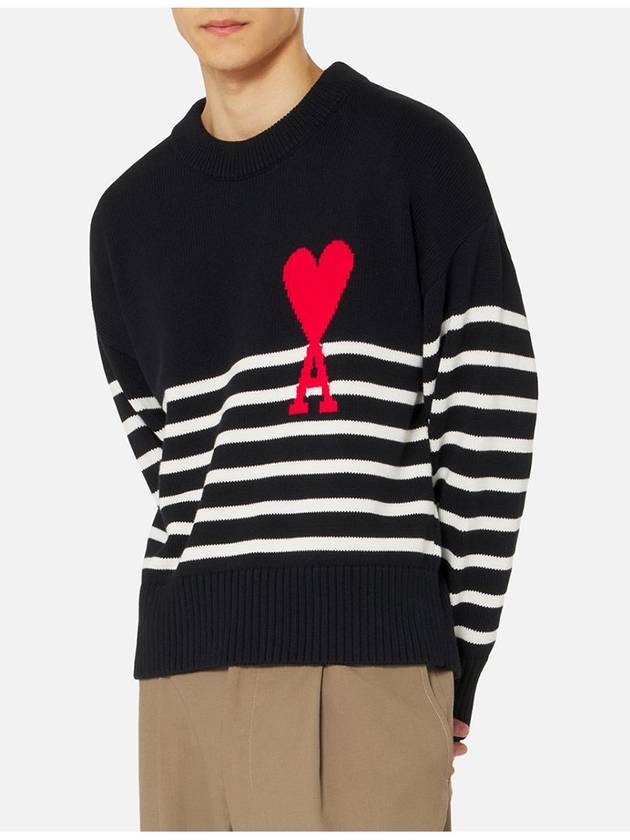 Big Heart Logo Striped Knit Top Black - AMI - BALAAN 3