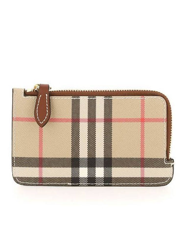 Vintage Check Leather Zipped Card Wallet Beige - BURBERRY - BALAAN 1