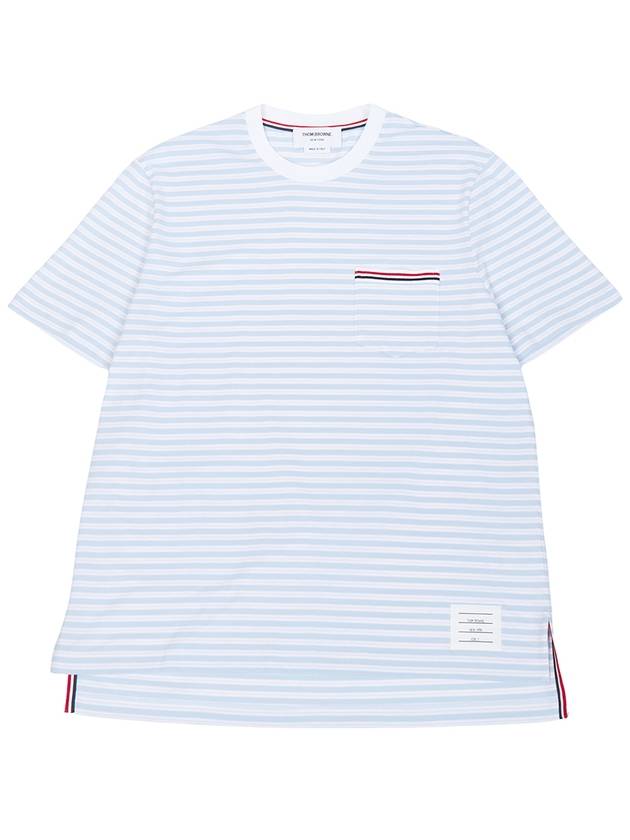 Striped Jersey Pocket Short Sleeve T-Shirt Light Blue White - THOM BROWNE - BALAAN 2