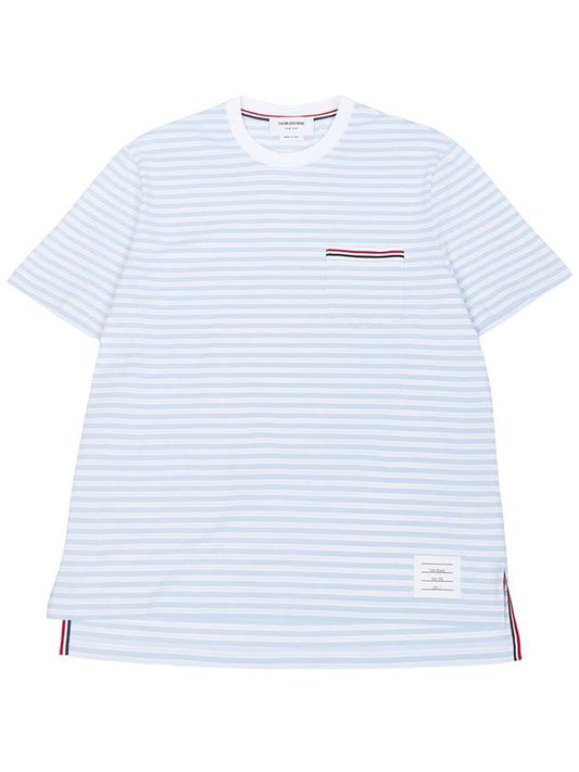 Striped Jersey Pocket Short Sleeve T-Shirt Light Blue White - THOM BROWNE - BALAAN 2