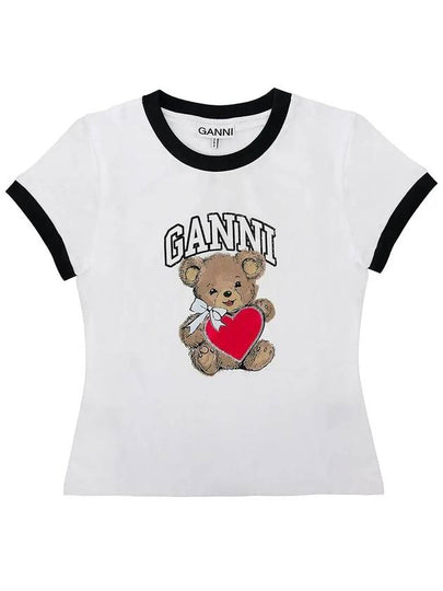 Basic Jersey Bear Print Short Sleeve T-Shirt White - GANNI - BALAAN 2