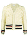 Men's White Aran Cable Classic Mohair Cardigan - THOM BROWNE - BALAAN.