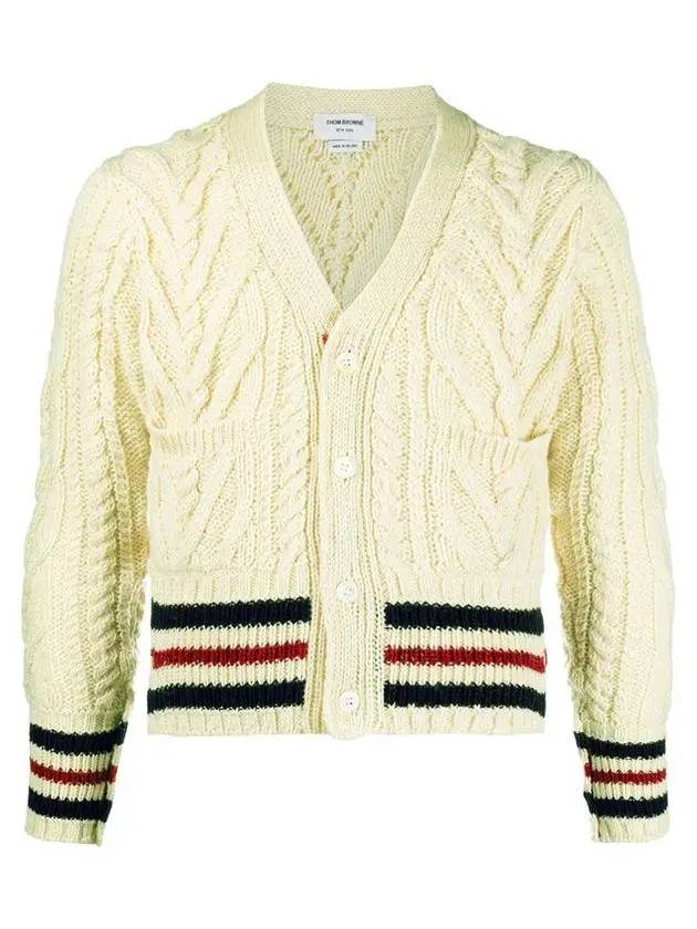 Aran Cable Classic Mohair Cardigan White - THOM BROWNE - BALAAN 3