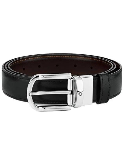 Round Buckle Reversible Leather Belt Black Brown - MONTBLANC - BALAAN 2