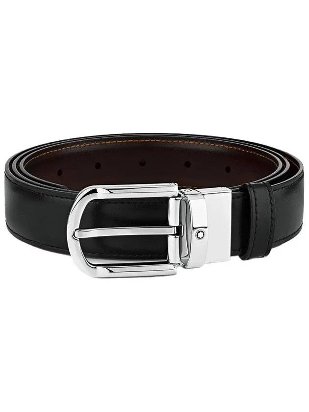 Round Buckle Reversible Leather Belt Black Brown - MONTBLANC - BALAAN 3