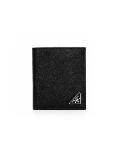 Triangle Logo Saffiano Half Wallet Black - PRADA - BALAAN 2