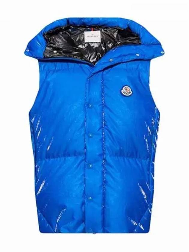 LAWU Lau logo patch hooded padded vest blue men s 233336 - MONCLER - BALAAN 1